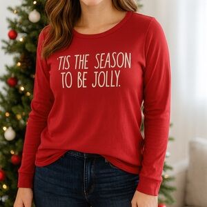 Rae Dunn Holiday Graphic Shirt | ‘Tis the Season to Be Jolly | Red | Women’s M